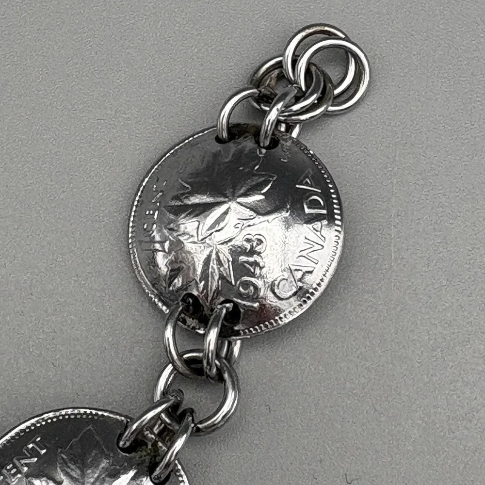 Silver Plated Canadian One Cent Domed Bracelet 6.25
